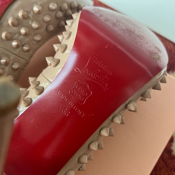 Christian Louboutin Pigalle Spikes Pointed Toe Pumps in Nude Patent Leather - Picture 9 of 9